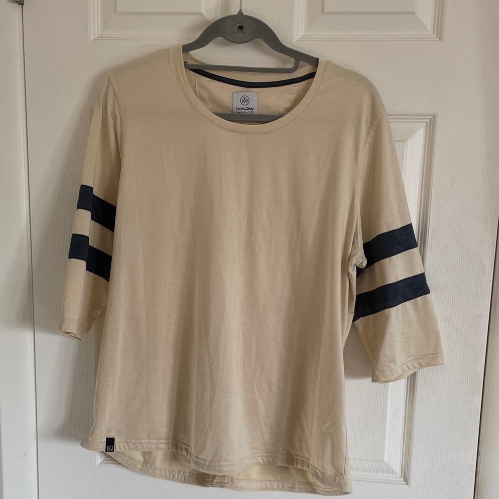 Women’s  Beige and Navy Striped Sleeve Shirt